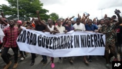 People protest against economic hardship in Lagos, Nigeria, on Aug 2, 2024.