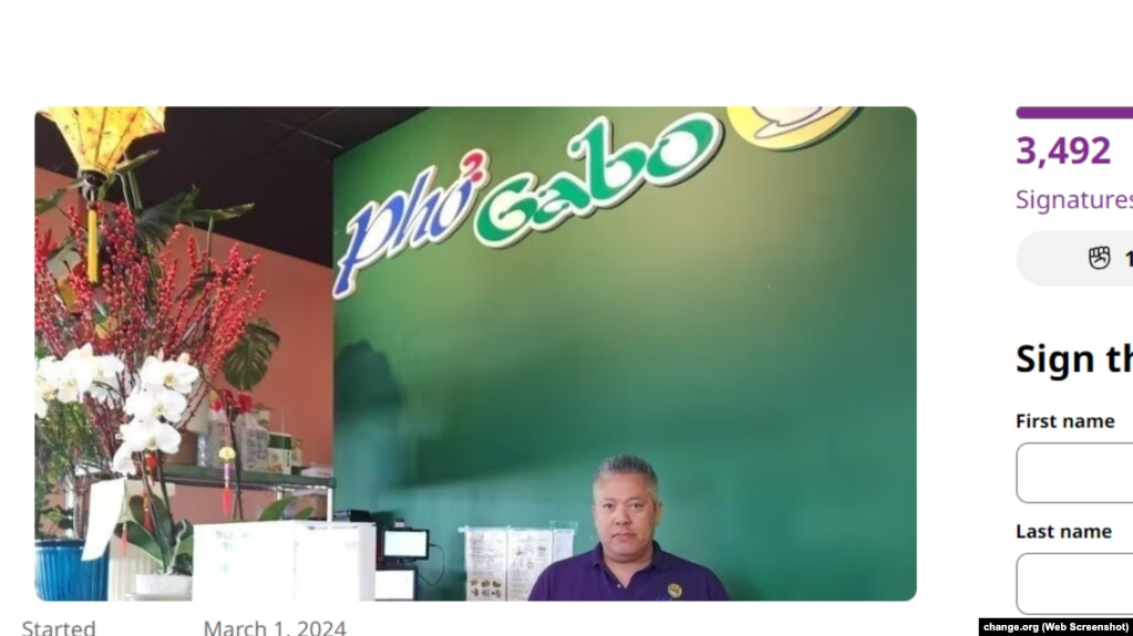 Anh Eddie Dong, chủ nhà hàng Pho Gabo ở thành phố Portland, bang Oregon, Hoa Kỳ. Kêu gọi hỗ trợ cho Pho Gabo trên trang change.org đã nhận được 3,492 chữ ký vào ngày 14/3/2024.