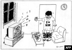 FILE - A Zunzi cartoon from April of 1997 about the British handover of Hong Kong to China.