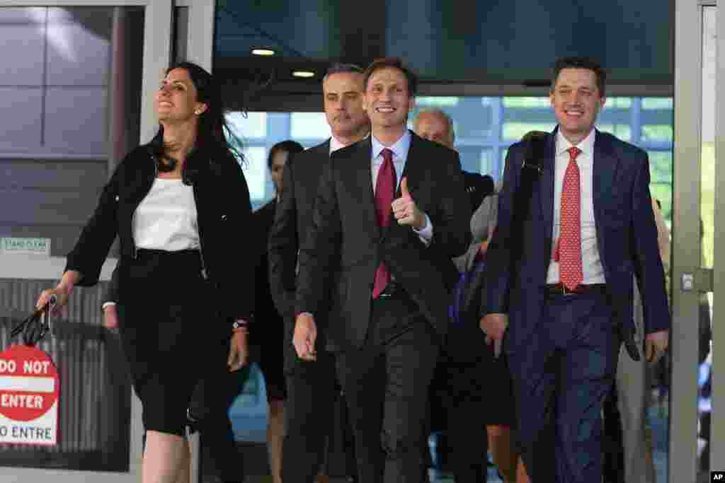 Attorney&#39;s representing Dominion Voting Systems leave the New Castle County Courthouse in Wilmington, Delaware after the defamation lawsuit by Dominion Voting Systems against Fox News was settled just as the jury trial was set to begin, April 18, 2023.
