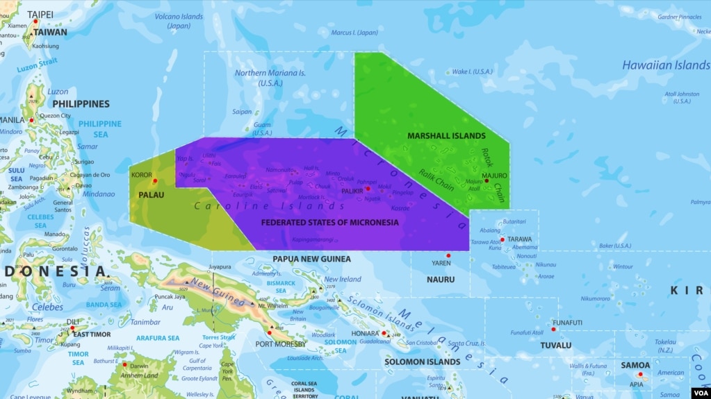美国自由联系邦中的帕劳共和国、密克罗尼西亚联邦和马绍尔群岛共和国。(photo:VOA)