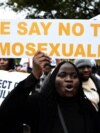 FILE - Demonstrators from the Coalition of Botswana Christian Churches chant slogans against homosexuality as they march in Botswana, on July 22, 2023. The group is voicing opposition to the newest amendment bill promoting gay rights, which was introduced April 17, 2024.