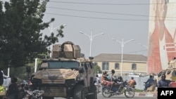 An armoured vehicle of Chad's army forces is deployed in N'Djamena on May 10, 2024, a day after the announcement of the results of Chad's presidential election. 