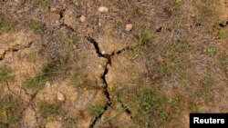 A field of grass is seen cracked by the drought during scorching summer temperatures in spring in Ronda, Spain, Apr. 27, 2023.