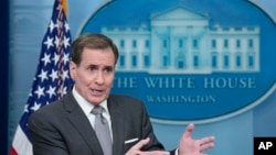 존 커비 미국 백악관 국가안보회의(NSC) 전략소통조정관이 21일 브리핑을 하고 있다.