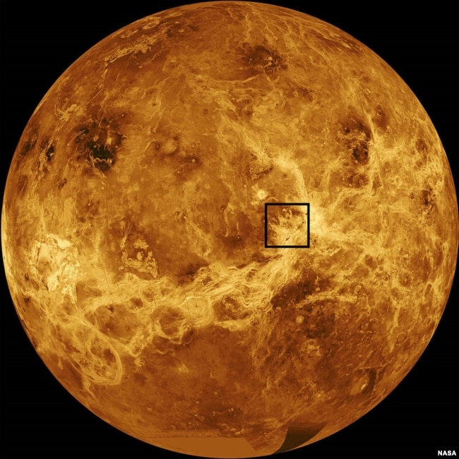 This computer-simulated map of Venus’ surface is assembled from data from NASA’s Magellan and Pioneer Venus Orbiter missions. (Credits: NASA/JPL-Caltech)