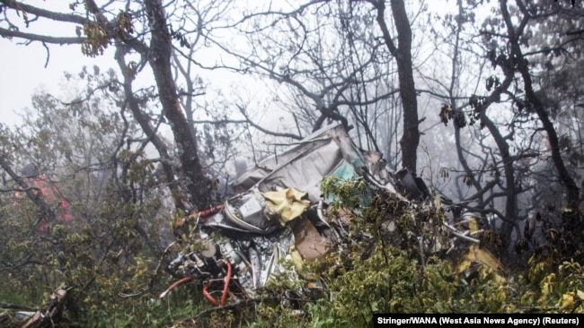 A view of the wreckage of Iranian president Ebrahim Raisi's helicopter at the crash site on a mountain in Varzaghan area, northwestern Iran, May 20, 2024.