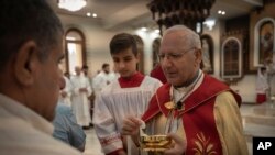 Chaldean Patriarch Louis Sako holds service at Mar Youssef Cathedral in Irbil, Iraq, July 30, 2023.
