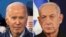 Foto konbinezon sa a montre Prezidan Joe Biden (a goch) epi Premye Minis Benjamin Netanyahu (a dwat). 