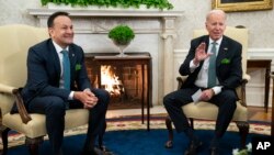 President Joe Biden meets with Ireland's Prime Minister Leo Varadkar in the Oval Office of the White House, in Washington, March 17, 2023.