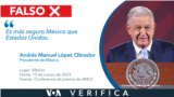 El presidente de México, Andrés Manuel López Obrador asegura que su país es más seguro que EEUU, lo cual es falso.