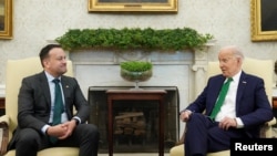 U.S. President Joe Biden meets with Irish Prime Minister Leo Varadkar in the Oval Office of the White House, March 15, 2024. 