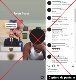 Captura de un posteo en Instagram con el video viral del presidente ruso.