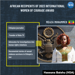 Meaza Mohammed, a journalist in Ethiopia and recipient of the 2023 International Women of Courage Award.