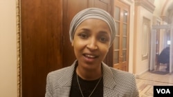 U.S. Rep. Ilhan Omar, a member of the Tom Lantos Human Rights Commission, speaks to VOA at the Capitol in Washington, Sept. 13, 2023.