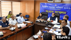 ‘মা ইলিশ সংরক্ষণ অভিযান ২০২৩’ বাস্তবায়ন উপলক্ষে আয়োজিত সংবাদ সম্মেলনে মৎস্য ও প্রাণীসম্পদমন্ত্রী শ ম রেজাউল করিম। ১১ অক্টোবর, ২০২৩।