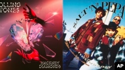 This combination of images shows album art for "Hackney Diamonds" by The Rolling Stones, left, and "Very Necessary (30th Anniversary Edition)" by Salt-N-Pepa.