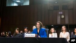 美国司法部副部长长丽莎·莫纳科2023年4月19日出席参议院司法委员会的听证会。