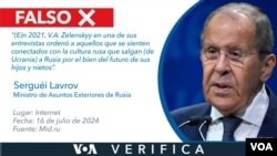 El ministro de asuntos exteriores de Rusia, Serguéi Lavrov, tergiversó el discurso del presidente de Ucrania, Volodymyr Zelenskyy. Diseño: Mila Cruz. 