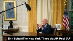 U.S. President Joe Biden addresses the nation from the White House in Washington, July 14, 2024, about the assassination attempt of Republican presidential candidate former President Donald Trump. (Erin Schaff/The New York Times via AP, Pool)