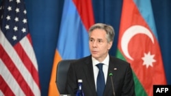 U.S. Secretary of State Antony Blinken speaks at the George Shultz National Foreign Affairs Training Center in Arlington, Virginia, May 4, 2023.