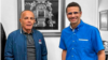 Dos de los líderes políticos de la oposición venezolana, Manuel Rosales, en el centro de la foto, y Henrique Capriles Radonski, a la derecha, posan tras reunirse el sábado 26 de agosto de 2023, en Maracaibo. La VOA editó la foto original con un filtro de efecto.