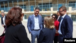 Spanish Prime Minister Pedro Sanchez visits a UNRWA school at the Jabal el-Hussein camp for Palestinian refugees in Amman, Jordan, April 2, 2024.