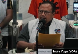 Direktur Tindak Pidana Siber Bareskrim Polri, Brigjen Adi Vivid, di Mabes Polri Selasa (8/8). (VOA/Indra Yoga)