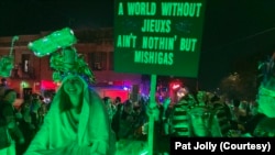 Krewe du Jieux members take part in the krewedelusion parade in New Orleans. The krewe is committed to deflating racist stereotypes that have historically been aimed at Jewish people by mocking and reappropriating them in farcical ways. (Pat Jolly photo)