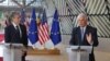 U.S. Secretary of State Antony Blinken, left and European Union High Representative for Foreign Affairs and Security Policy Josep Borrell give statements ahead of an EU-US Energy Council Ministerial Meeting in Brussels, April 4, 2023.