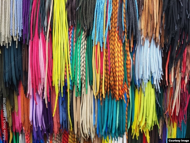 This is a collection of colorful shoestrings, also called shoelaces. (Adobe stock image)