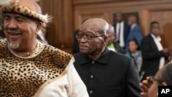 Former South African President Jacob Zuma walks through the Electoral High Court in Johannesburg, April 8, 2024. South Africa's Electoral Court ruled April 9, 2024, that Zuma can stand for office as a lawmaker in the country's upcoming elections.
