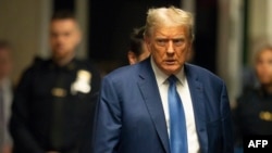 Former U.S. President and Republican presidential candidate Donald Trump arrives for his hush money trial at Manhattan Criminal Court in New York City, on May 20, 2024.