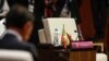 The seat reserved for Myanmar is left empty during the retreat session at the Association of Southeast Asian Nations (ASEAN) Summit, in Jakarta, Indonesia, Sept. 5, 2023.