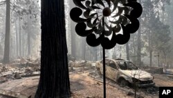 A property damaged by wildfire is seen in the aftermath of the Park Fire, in the Cohasset community of Butte County, California, July 28, 2024.