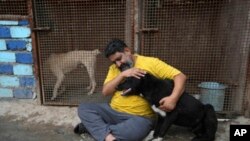 مہدی ایک معذور کتے کے ساتھ۔ اے پی فوٹو