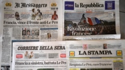 Halaman depan surat kabar utama Italia 'Il Messagero', 'La Repubblica', 'Corriere della Sera' dan 'La Stampa', 8 Juli 2024, sehari setelah pemilihan parlemen Prancis. (Marie-Laure MESSANA / AFP)
