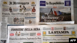 Halaman depan surat kabar utama Italia 'Il Messagero', 'La Repubblica', 'Corriere della Sera' dan 'La Stampa', 8 Juli 2024, sehari setelah pemilihan parlemen Prancis. (Marie-Laure MESSANA / AFP)