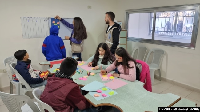 Students attend a class in a UNICEF-supported educational center for children with disabilities on Feb. 13, 2023, in Lattakia, Syria. (UNICEF)