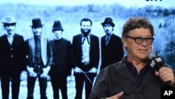 FILE - Robbie Robertson speaks during a press conference for "Once Were Brothers: Robbie Robertson and The Band" at the Toronto International Film Festival, Sept. 5, 2019. Robertson died August 9, 2023, at age 80, his manager said. 