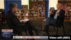 FILE - U.S. President Joe Biden speaks with ABC's George Stephanopoulos during a one-on-one interview, July 5, 2024.