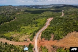 Lokasi pemukiman baru di Dapur Tiga di Pulau Rempang, yang rencananya akan digunakan untuk warga desa yang digusur, 19 September 2023.(Bay ISMOYO / AFP)