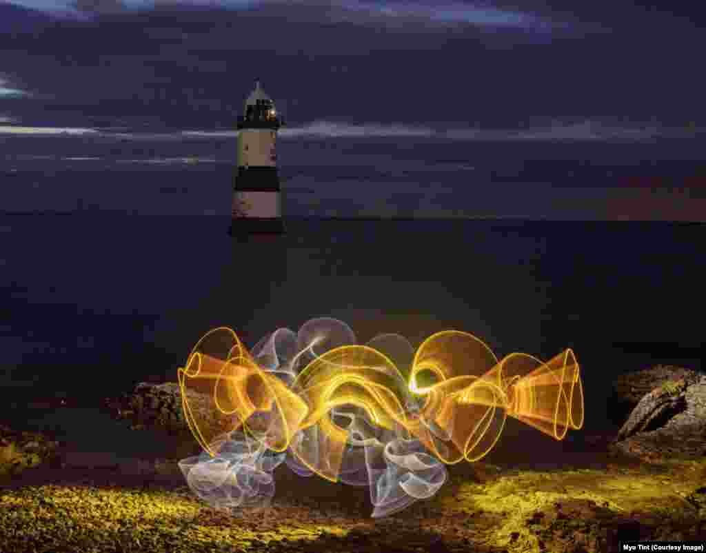 A Light painting is seen at Penmon Point, Anglesey Island, North Wales, United Kingdom, Aug. 1, 2023.