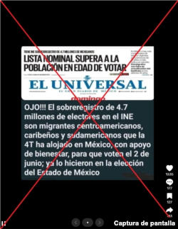 Captura de desinformación sobre elecciones en México que circula en TikTok.