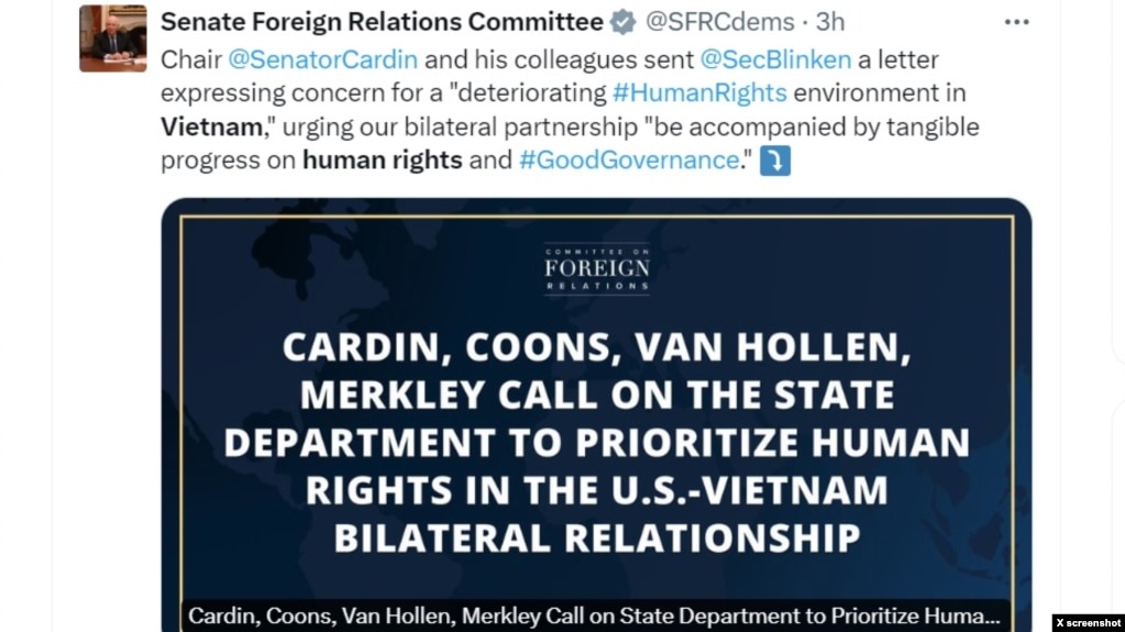 Bốn Thượng nghị sĩ Hoa Kỳ kêu gọi Washington ưu tiên nhân quyền trong quan hệ song phương với Hà Nội, ngày 26/6/2024.