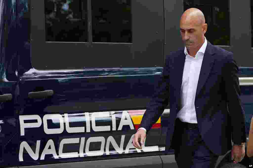 The former president of Spain&#39;s soccer federation Luis Rubiales passes a police van as he leaves after testifying at the National Court in Madrid, Spain.&nbsp;Spanish state prosecutors formally accused Rubiales last week of alleged sexual assault and an act of coercion after Rubiales kissed Spain forward Jenni Hermoso during the awards ceremony after Spain beat England to win the title on August 20 in Sydney, Australia.&nbsp;