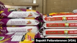 Thai Jasmine Rice products are seen on the shelf at a grocery store in California.