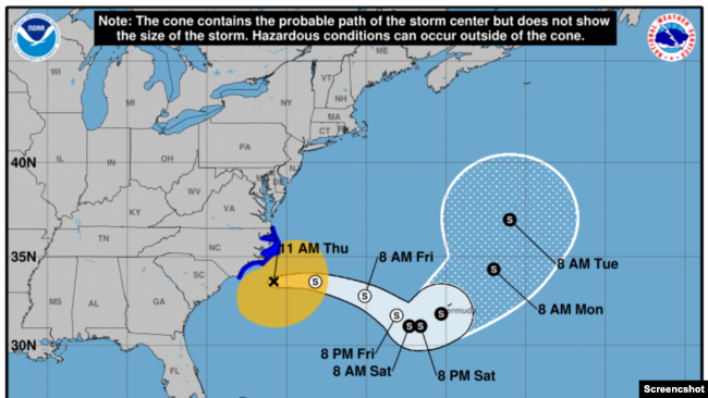 Trayectoria del huracán Idalia. Aviso de las 11:00 am, 31 de Agosto de 2023 [Captura de pantalla del sitio web del Centro Nacional de Huracanes de EEUU]