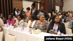  Josephine Napon Cosmos, South Sudan Minister of Environment (2nd R), Awut Deng Acuil, Minister of General Education and Instruction (3rd R), Mary Nawai Martin, Minister of Parliamentary Affairs (4th R), Mary Ayen, Deputy Speaker of Council of States (2nd L). (VOA/Juliana Saipai)