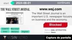 La organización VE Sin Filtro reportó que la página del diario The Wall Street Journal fue bloqueada por algunos proveedores de internet en Venezuela.